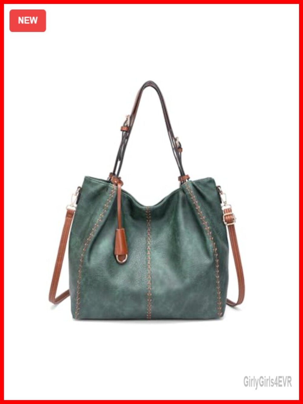 Vintage PU Leather Hobo Shoulder Bag Tote with Rivets, Adjustable Straps
